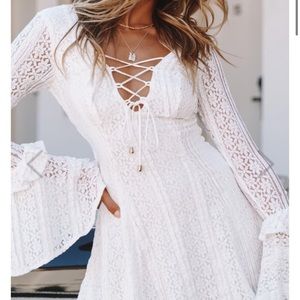 🦋🌙 NWT SELFIE LESLIE | Long Sleeve Bell White Lace Eyelet Mini Dress